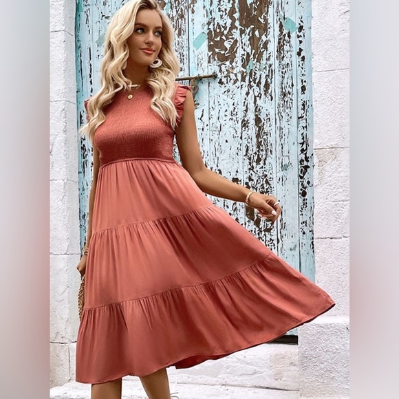 Keep Me Close Rust Midi Dress - Picture 3 of 5